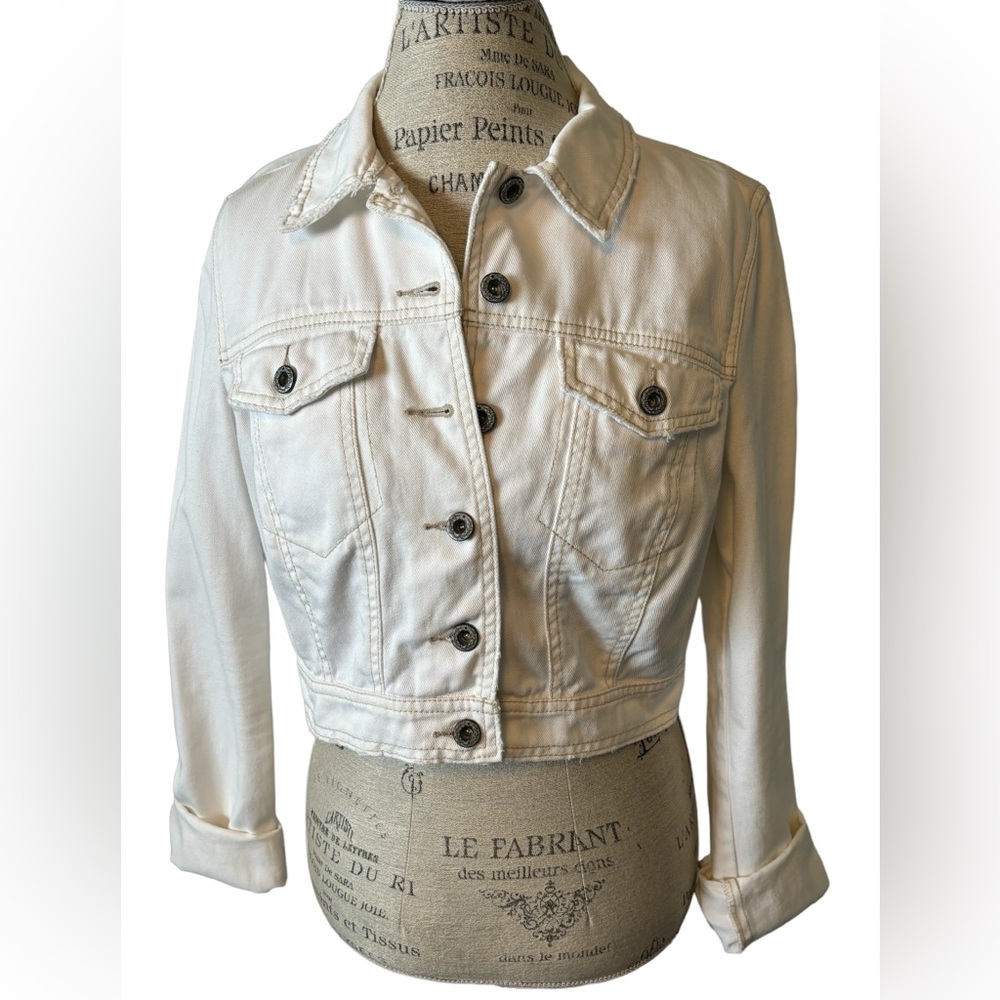 Free People Off White Cropped Jean Jacket, Size 12